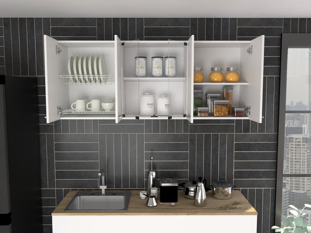 59" White Wood Wall Mounted China Cabinet With Six Doors