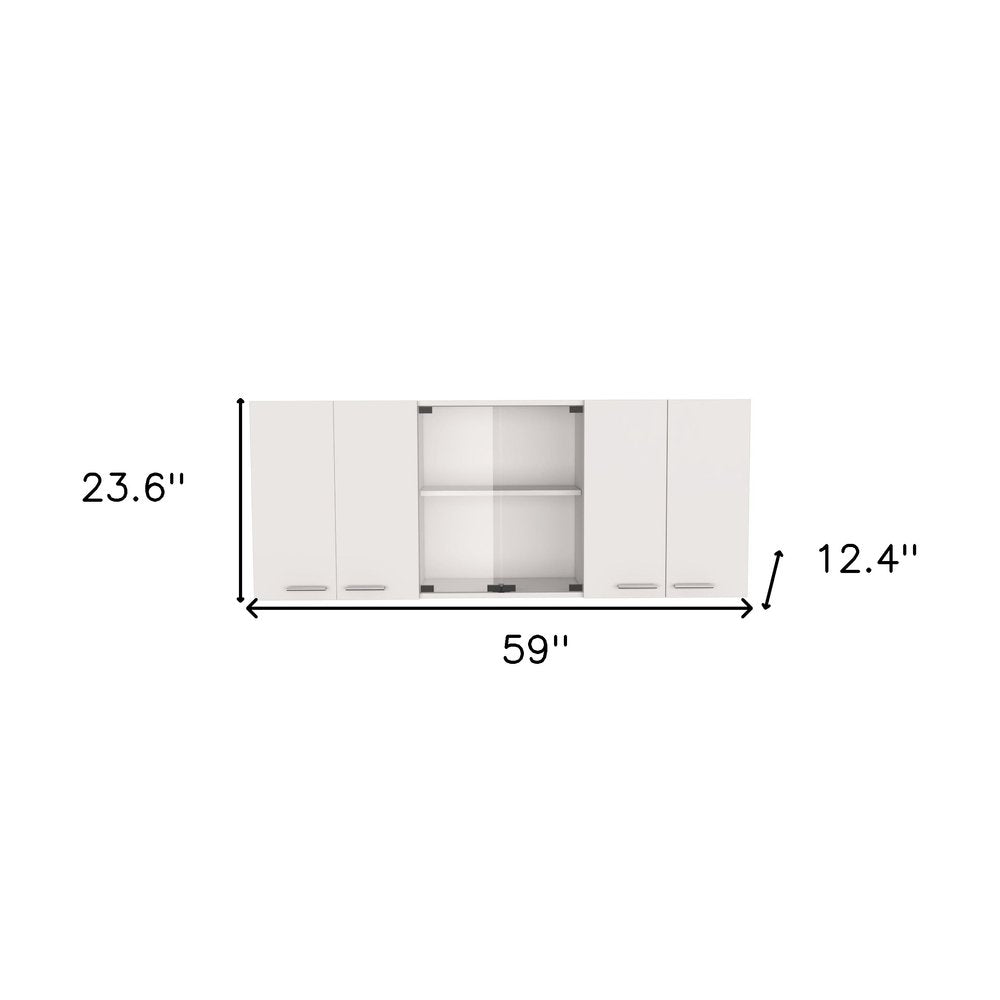 59" White Wood Wall Mounted China Cabinet With Six Doors