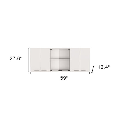 59" White Wood Wall Mounted China Cabinet With Six Doors