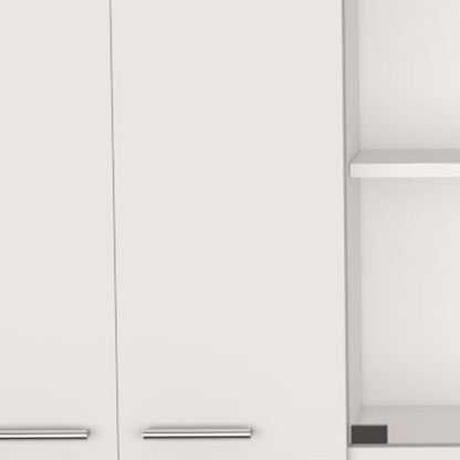 59" White Wood Wall Mounted China Cabinet With Six Doors