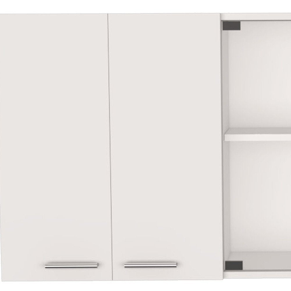 59" White Wood Wall Mounted China Cabinet With Six Doors