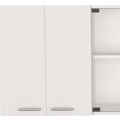 59" White Wood Wall Mounted China Cabinet With Six Doors