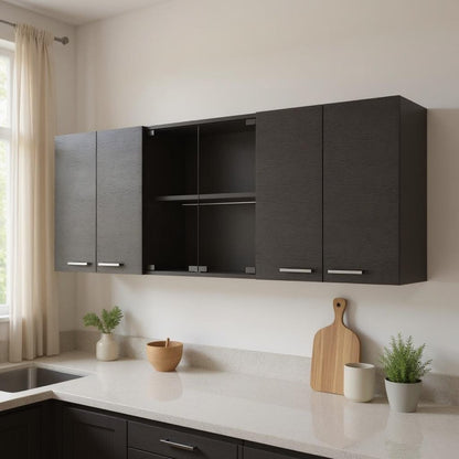 Vitrina de madera negra de 59" para pared con seis puertas