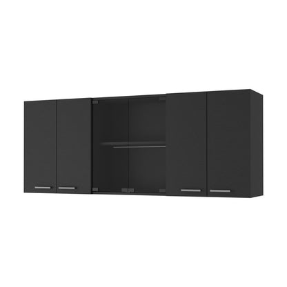 Vitrina de madera negra de 59" para pared con seis puertas