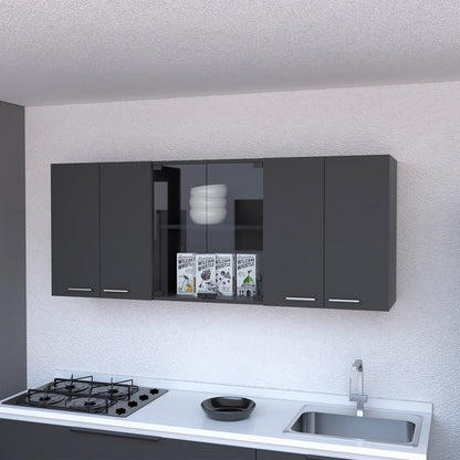 Vitrina de madera negra de 59" para pared con seis puertas