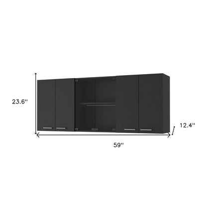 Vitrina de madera negra de 59" para pared con seis puertas