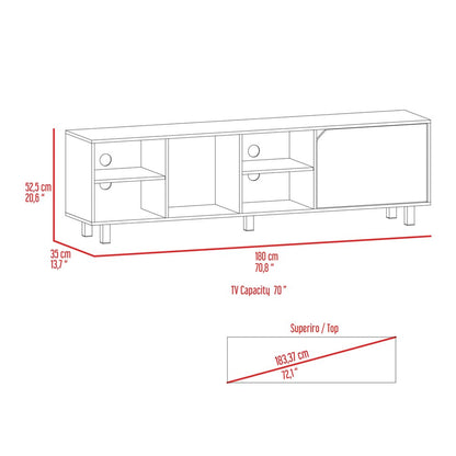 71" Natural Wood Enclosed and Open Storage TV Stand
