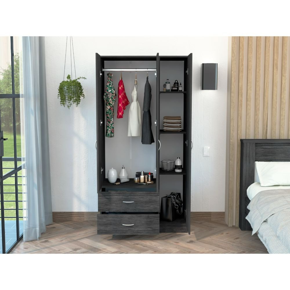 Cómoda combinada de dos cajones de madera manufacturada negra de 71"