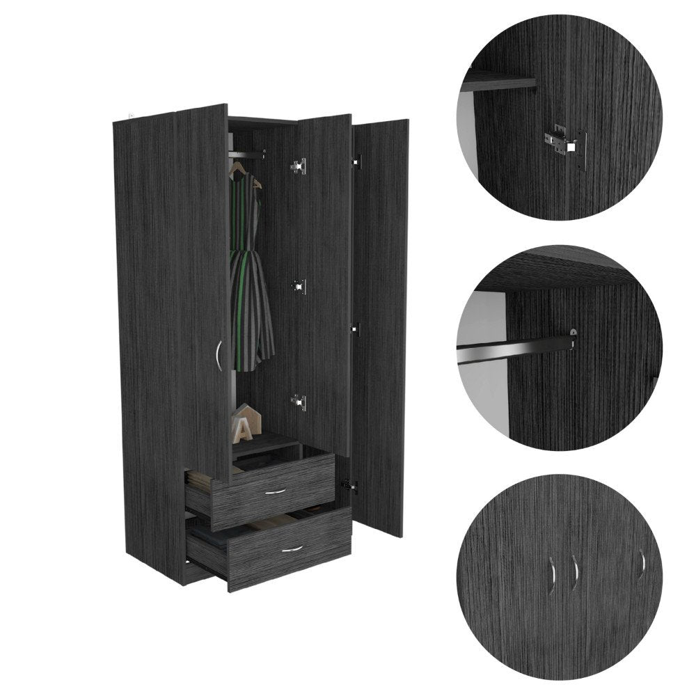 Cómoda combinada de dos cajones de madera manufacturada negra de 71"