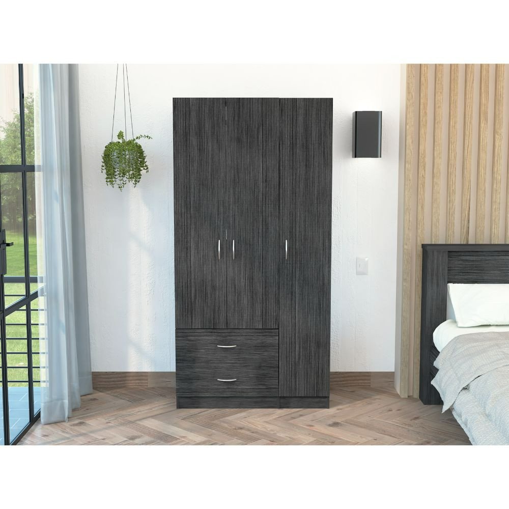Cómoda combinada de dos cajones de madera manufacturada negra de 71"
