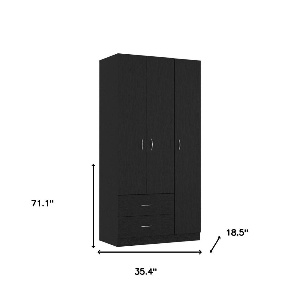 Cómoda combinada de dos cajones de madera manufacturada negra de 71"