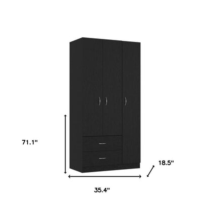 Cómoda combinada de dos cajones de madera manufacturada negra de 71"