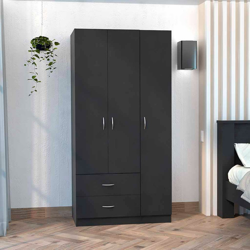 Cómoda combinada de dos cajones de madera manufacturada negra de 71"