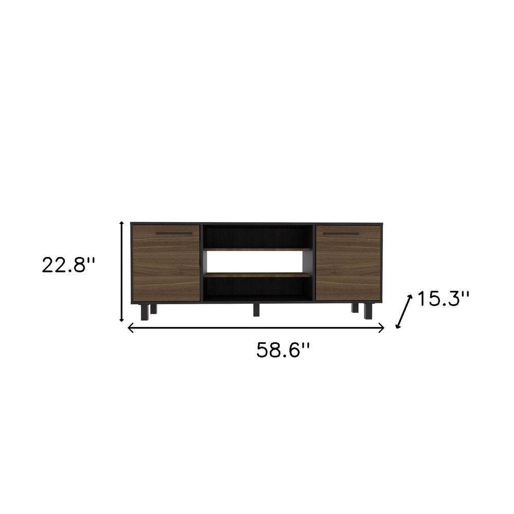 59" Black And Brown Wood TV Stand
