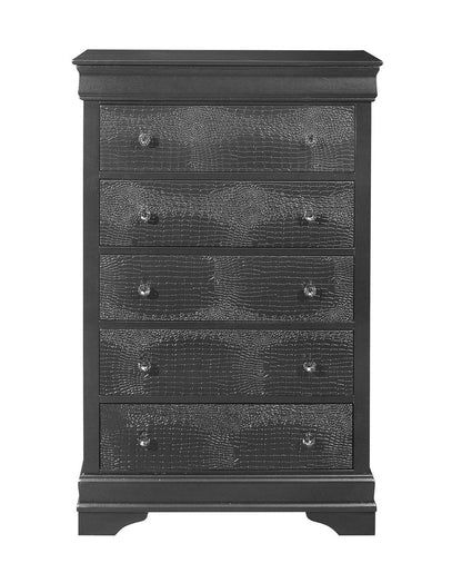 Cómoda de cinco cajones de madera maciza gris metalizada de 31"