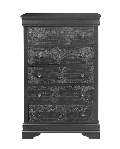 Cómoda de cinco cajones de madera maciza gris metalizada de 31"