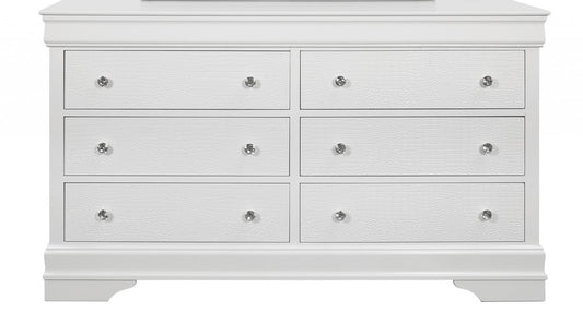 Cómoda doble de seis cajones de madera maciza blanca metalizada de 58"
