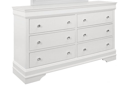 Cómoda doble de seis cajones de madera maciza blanca metalizada de 58"