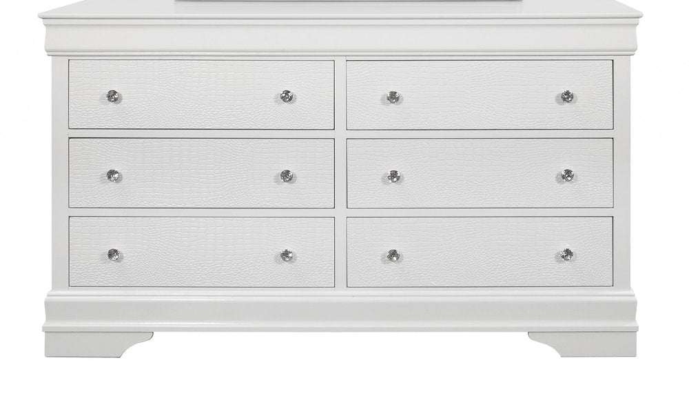 Cómoda doble de seis cajones de madera maciza blanca metalizada de 58"