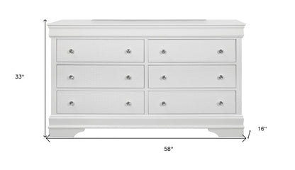 Cómoda doble de seis cajones de madera maciza blanca metalizada de 58"
