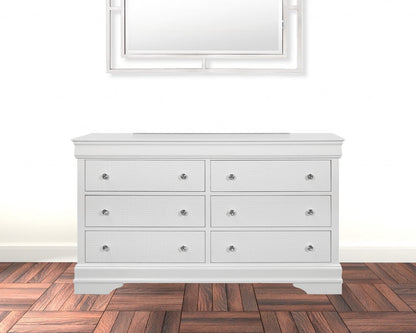 Cómoda doble de seis cajones de madera maciza blanca metalizada de 58"