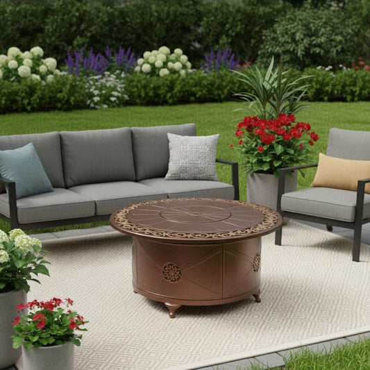 42000 BTU 48" Bronze Aluminum Propane Round Fire pit table With Cover