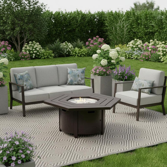 40000 BTU 45" Bronze Aluminum Propane Hexagon Fire pit table With Cover