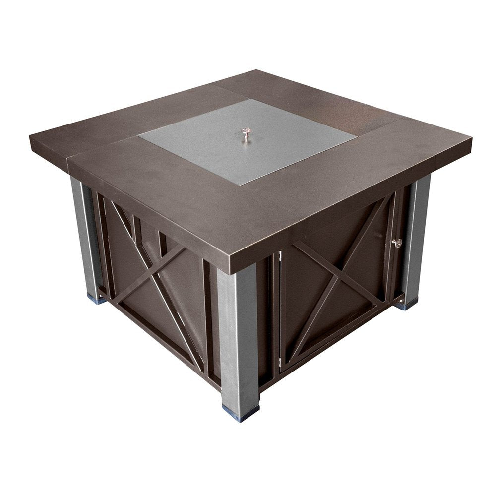 40000 BTU 38" Antiqued Bronze And Silver Propane Square Fire pit table With Cover