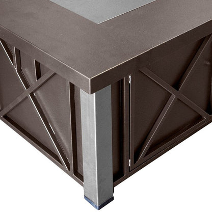 40000 BTU 38" Antiqued Bronze And Silver Propane Square Fire pit table With Cover
