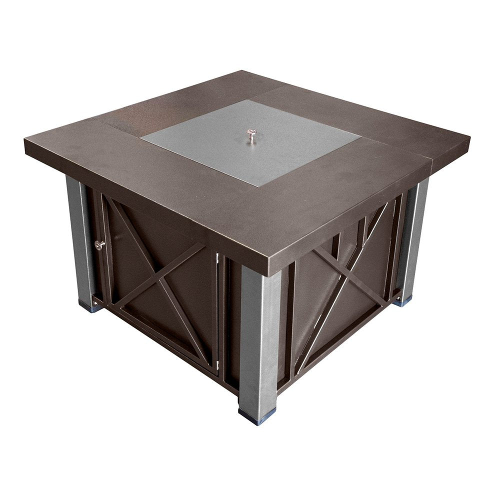 40000 BTU 38" Antiqued Bronze And Silver Propane Square Fire pit table With Cover