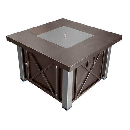 40000 BTU 38" Antiqued Bronze And Silver Propane Square Fire pit table With Cover