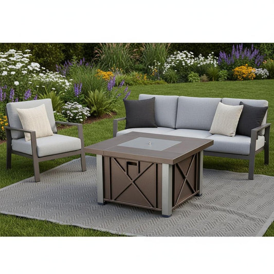 40000 BTU 38" Antiqued Bronze And Silver Propane Square Fire pit table With Cover