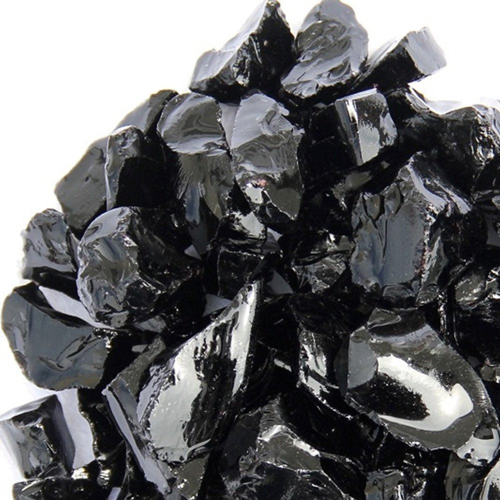 Black Round Reflective Fire Pit Glass
