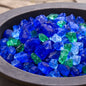 Blue And Green Round Reflective Fire Pit Glass