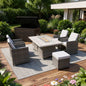 Ten Piece Gray Wicker Multiple Chairs Seating Group With Fire Pit And Table