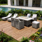 Nine Piece Outdoor Gray Wicker Multiple Chairs Seating Group Fire Pit Included with Gray Cushions