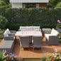Nine Piece Gray Wicker Multiple Chairs Seating Group With Fire Pit And Table