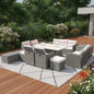 Eleven Piece Gray Wicker Multiple Chairs Seating Group With Fire Pit And Table