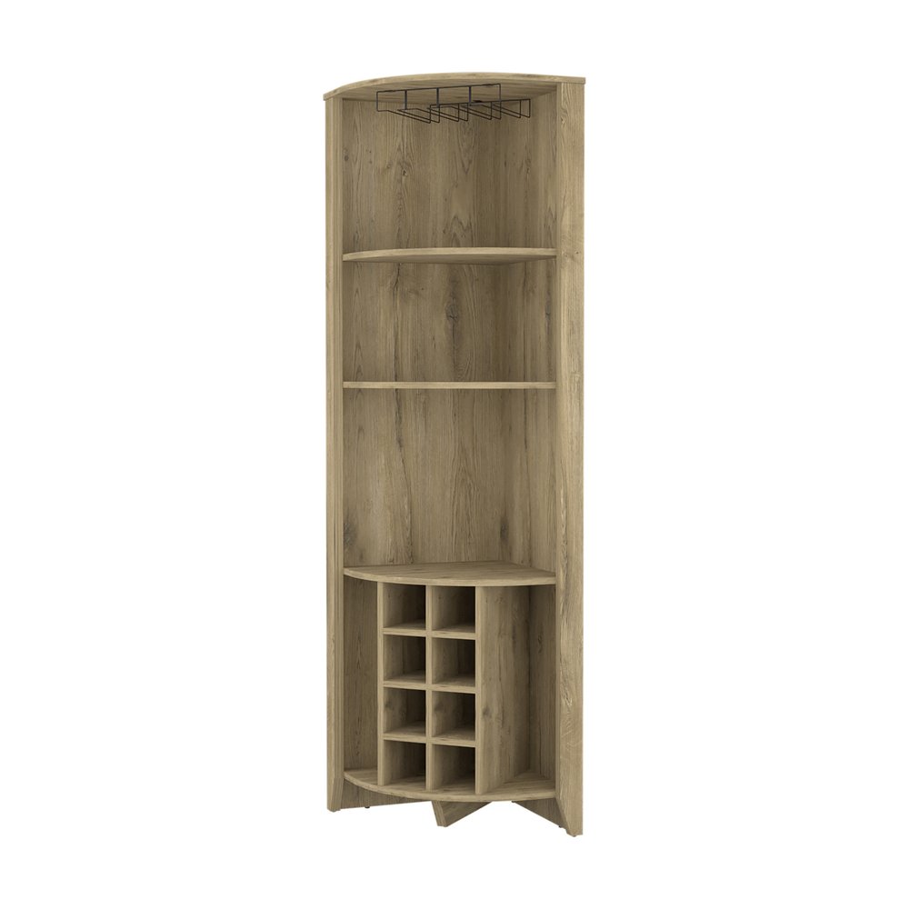 Mueble bar esquinero de madera marrón claro de 71"