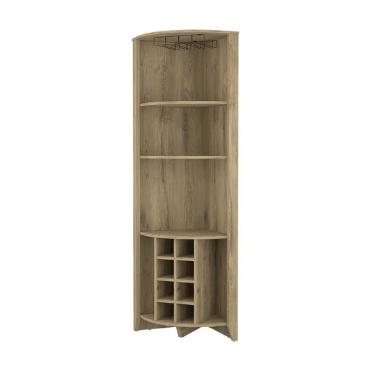 71" Light Brown Wood Corner Bar Cabinet
