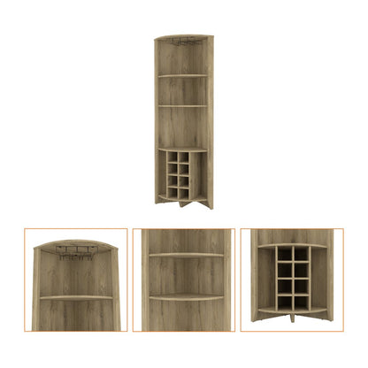 Mueble bar esquinero de madera marrón claro de 71"