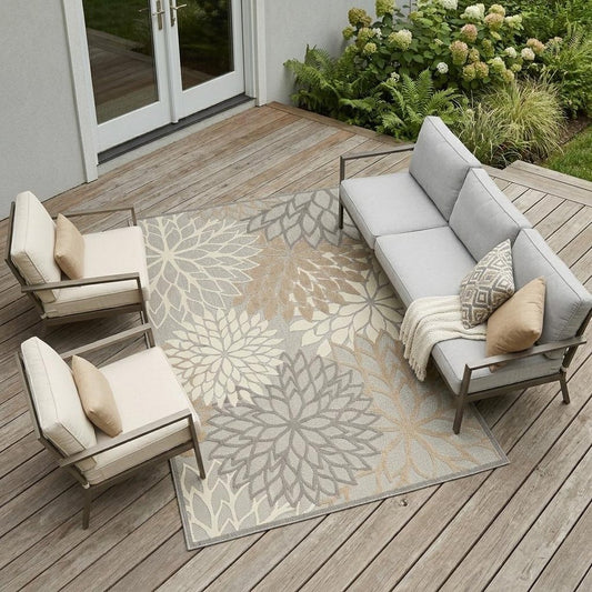 10' X 13' Gray And Ivory Indoor Outdoor Area Rug