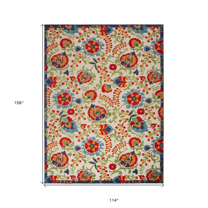 10' X 13' Blue And Beige Indoor Outdoor Area Rug