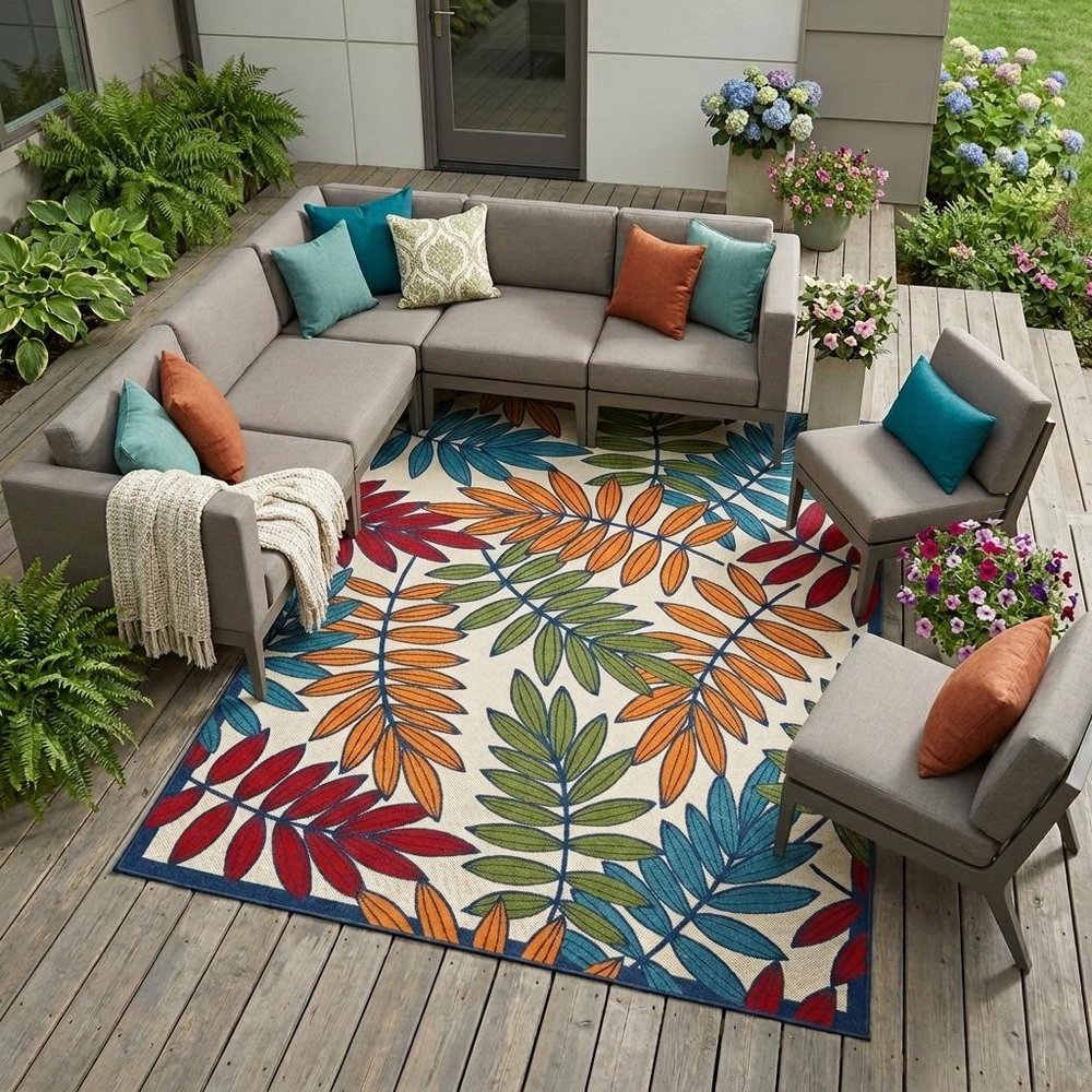 10' X 13' Blue And Beige Indoor Outdoor Area Rug