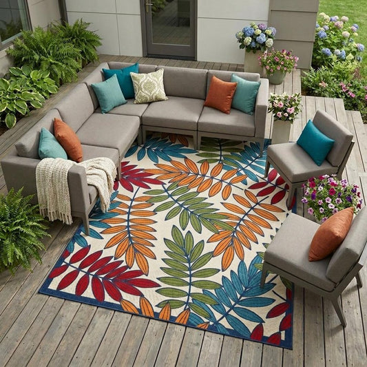 10' X 13' Blue And Beige Indoor Outdoor Area Rug