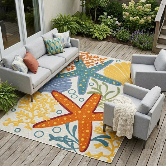 10' X 13' Blue And Yellow Indoor Outdoor Area Rug