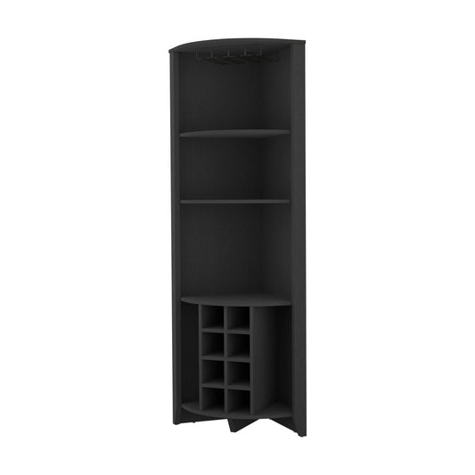 71" Black Wood Corner Bar Cabinet