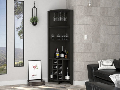 Mueble bar esquinero de madera negra de 71"