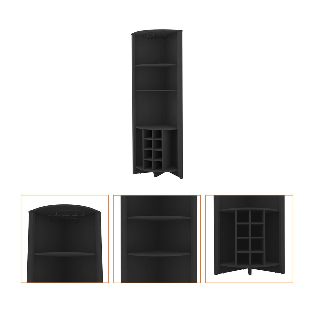 Mueble bar esquinero de madera negra de 71"
