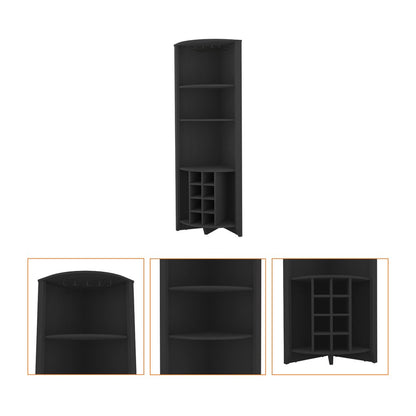 Mueble bar esquinero de madera negra de 71"